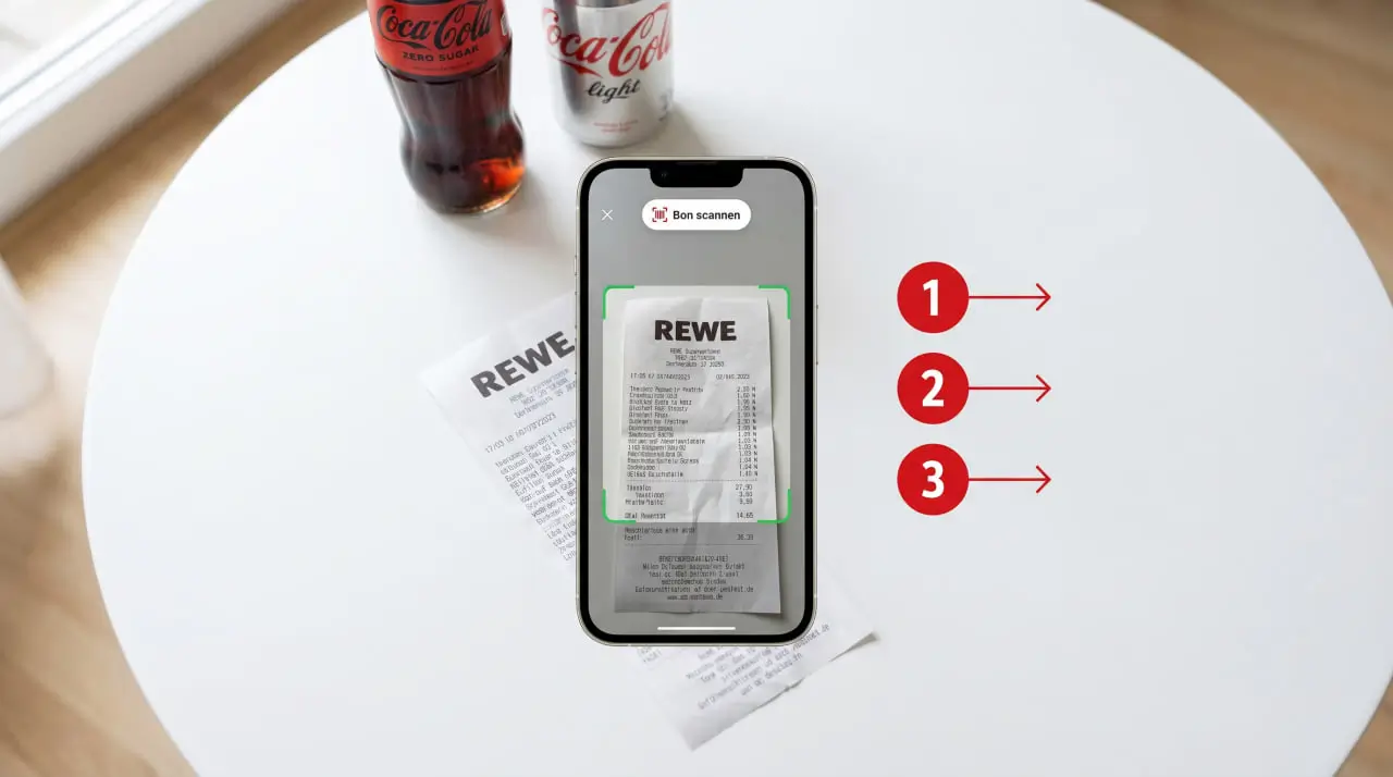 Coca-Cola Cashback Anleitung — Kassenbon fotografieren und in der App hochladen Schritt für Schritt